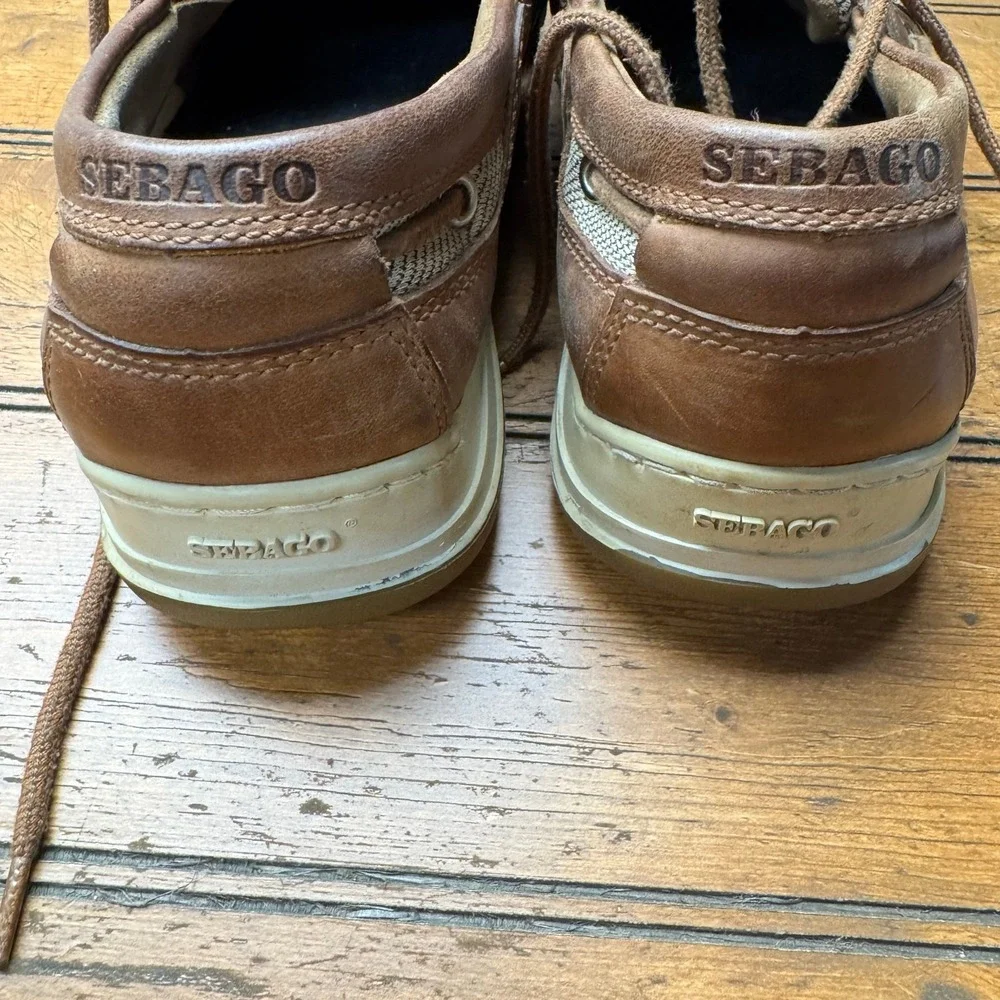 Sebago Bar‎ Harbor Walnut Leather Boat Shoes Mens 8M B24267 Brown Mesh Loafers